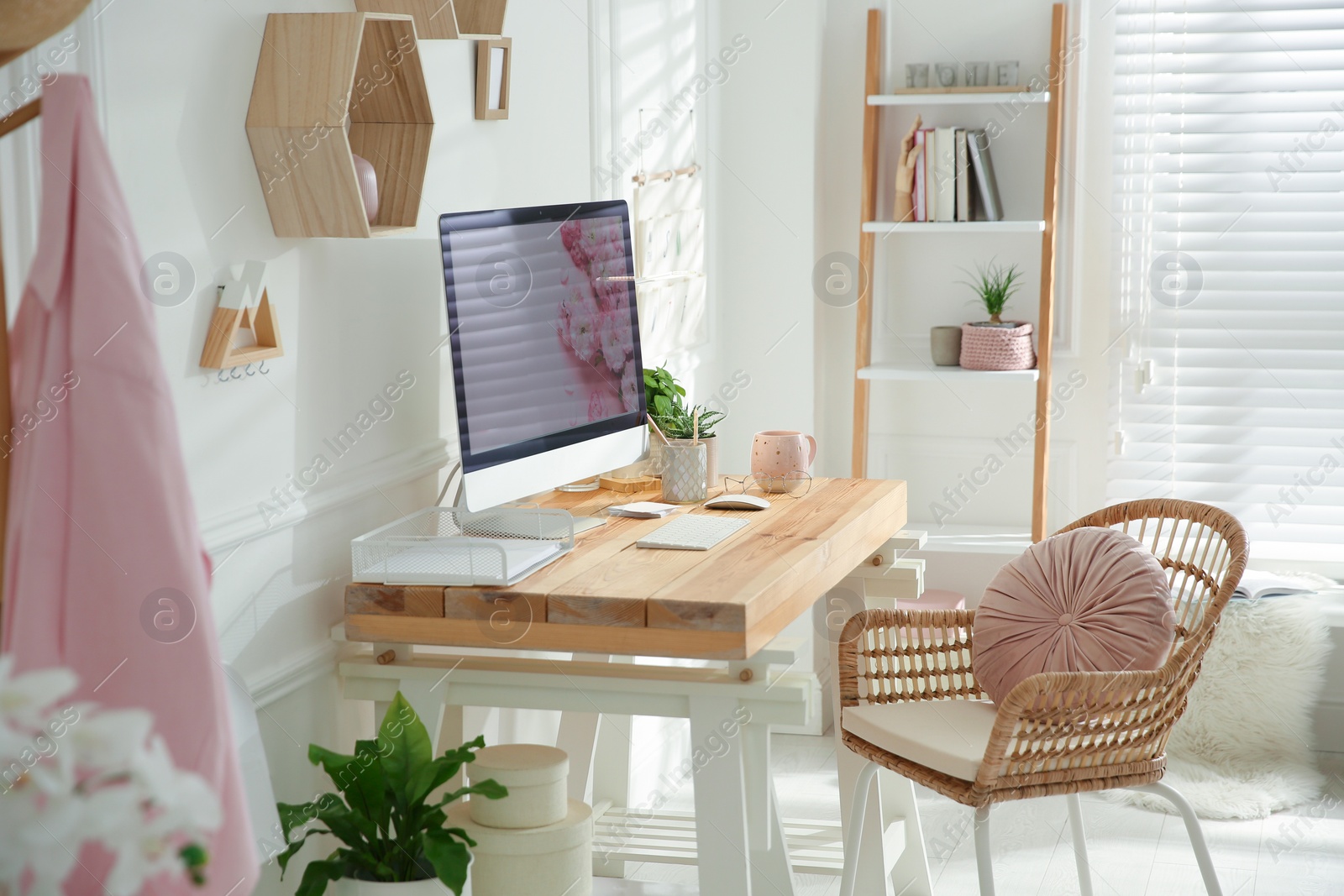 Photo of Stylish home office interior with comfortable workplace