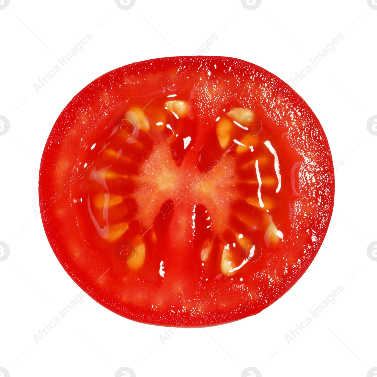 Photo of Half of ripe cherry tomato isolated on white