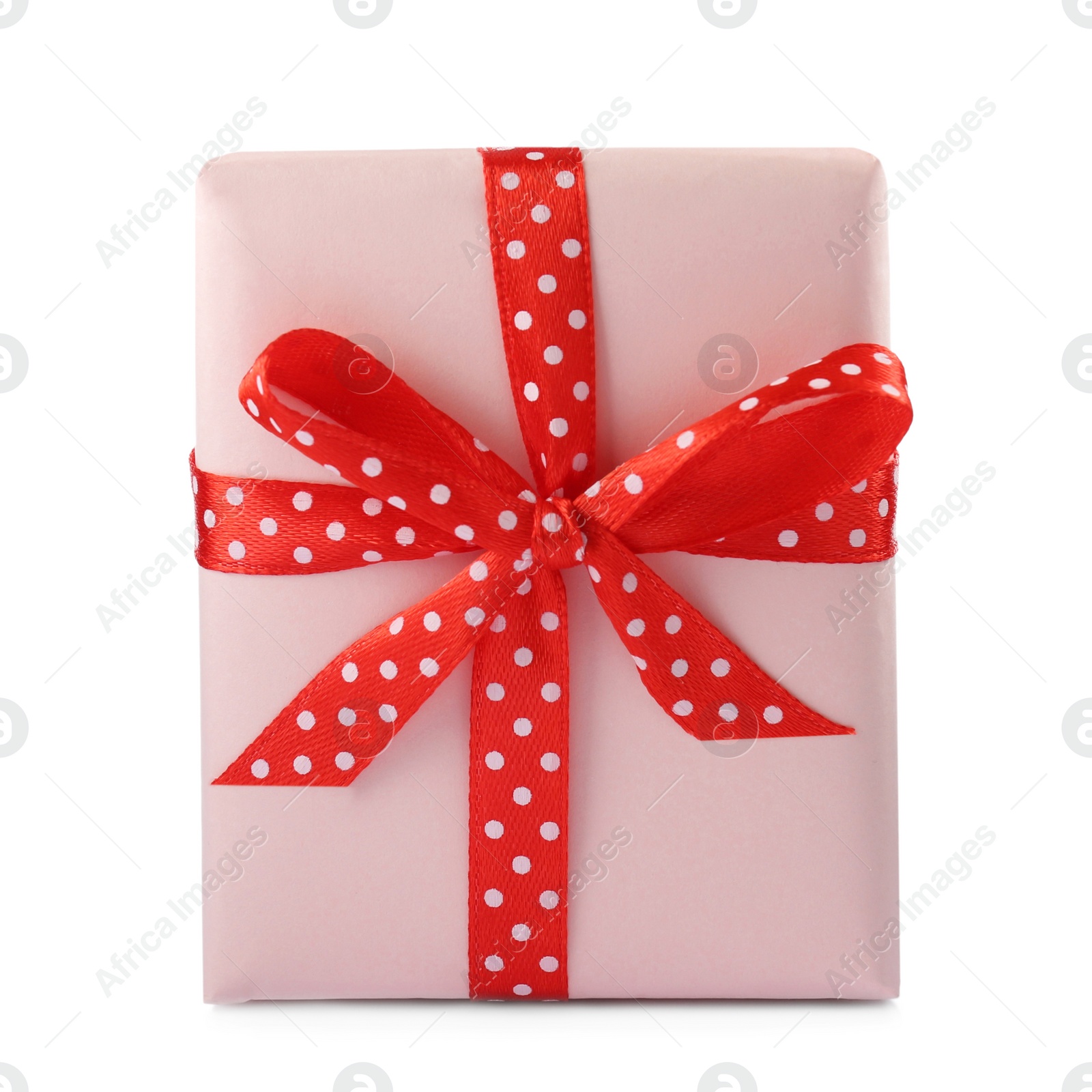 Photo of Beautiful gift box with red bow isolated on white