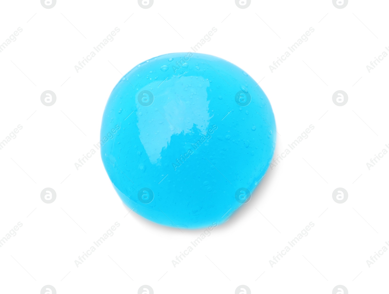 Photo of Light blue slime with glitter isolated on white, top view. Antistress toy