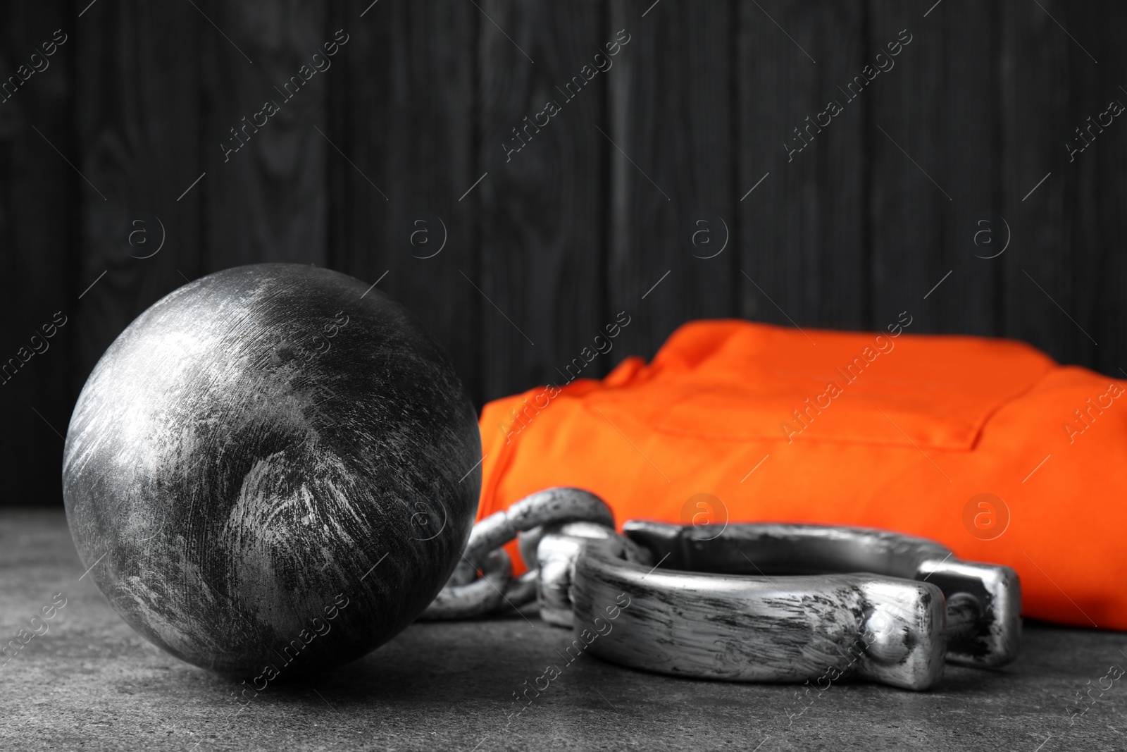 Photo of Prisoner ball with chain on grey table