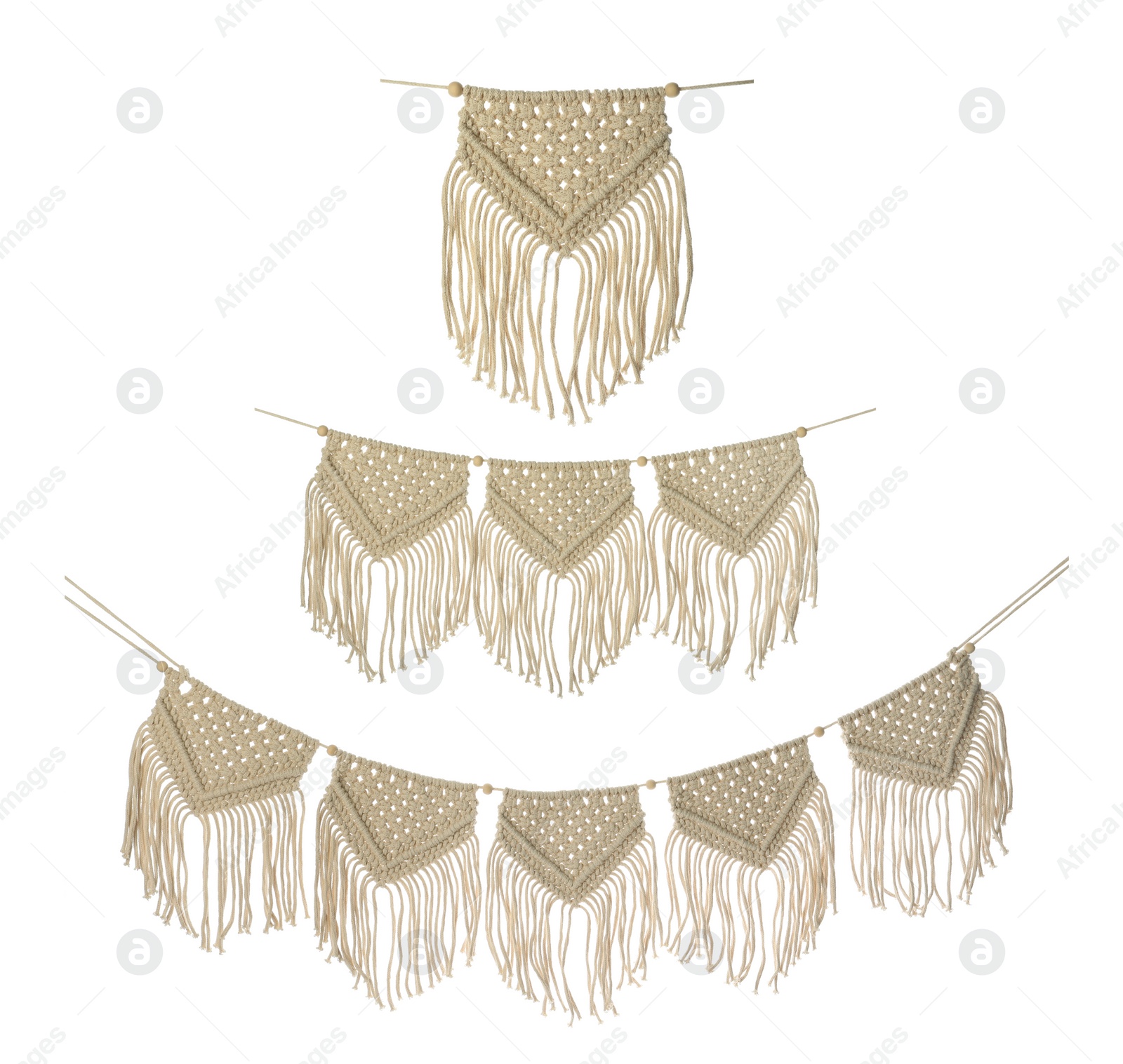 Image of Set with beautiful macrame on white background