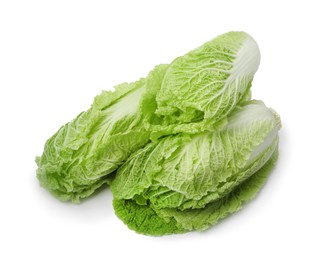 Fresh tasty Chinese cabbages on white background