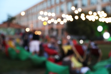 Blurred view of open air cinema. Bokeh effect