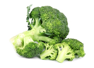 Photo of Fresh green broccoli on white background. Organic food