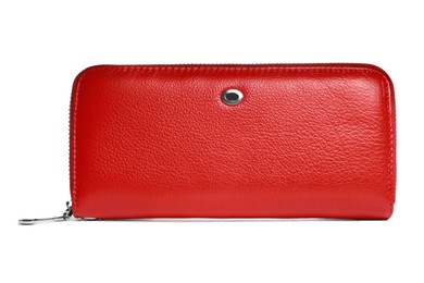 Stylish red leather purse isolated on white