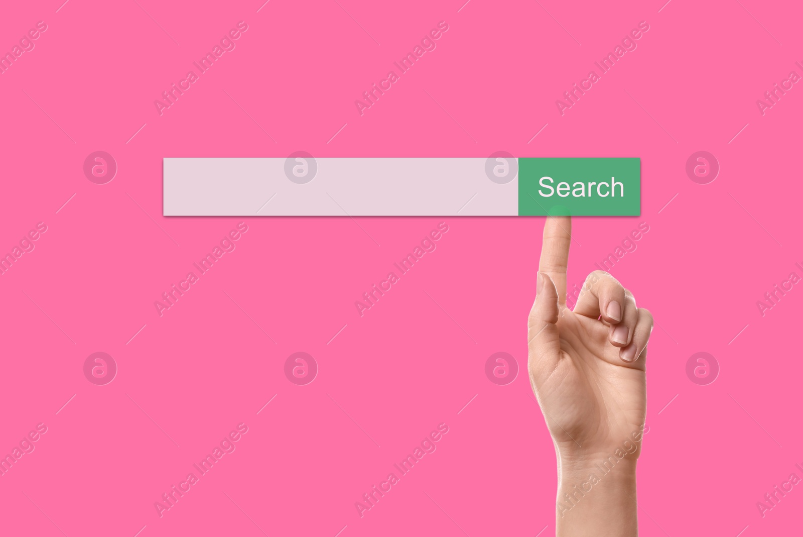 Image of Woman using search bar on virtual screen, closeup