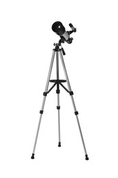 Photo of Tripod with modern telescope isolated on white