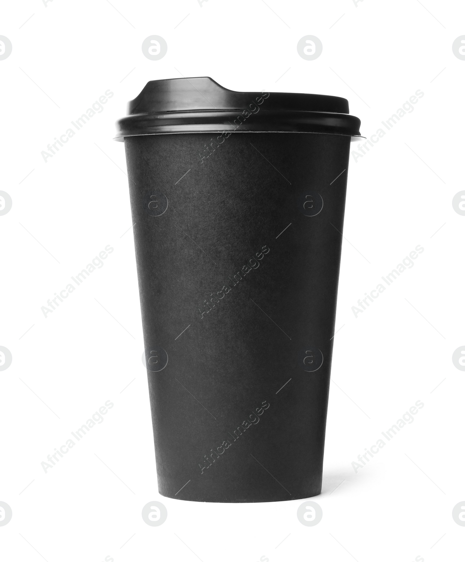 Photo of Black takeaway paper coffee cup isolated on white