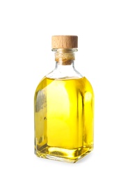 Bottle with hemp oil on white background