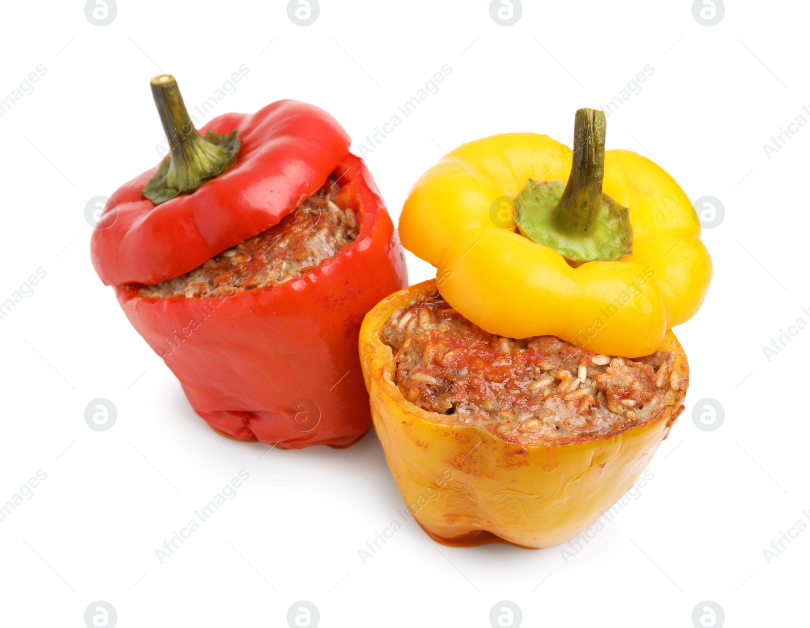 Photo of Delicious stuffed bell peppers isolated on white