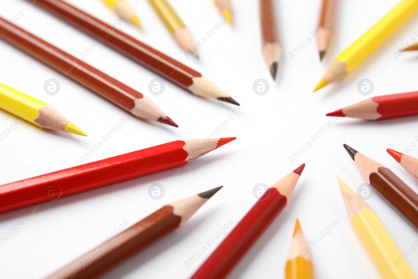 Photo of Composition with color pencils on white background