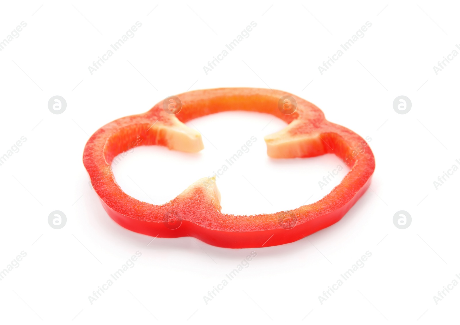 Photo of Slice of ripe paprika pepper on white background