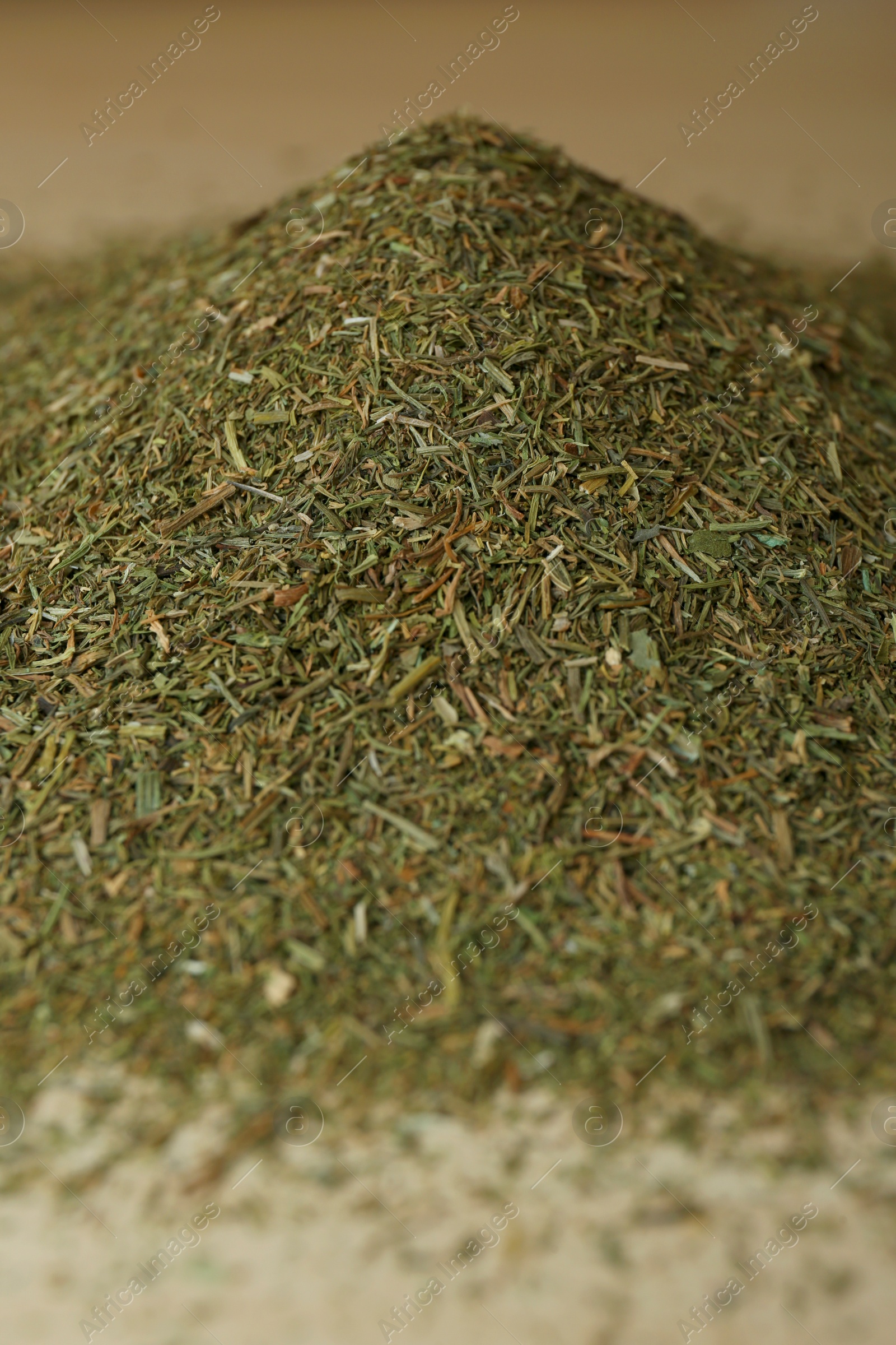 Photo of Pile of dried dill on table, closeup