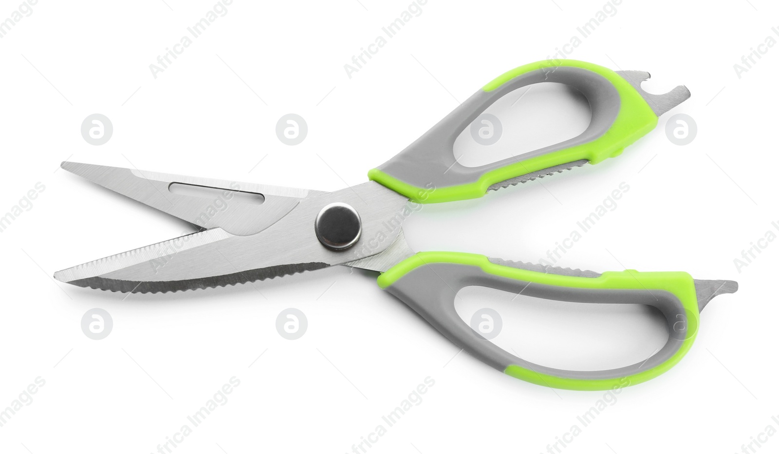 Photo of Pair of sharp scissors on white background