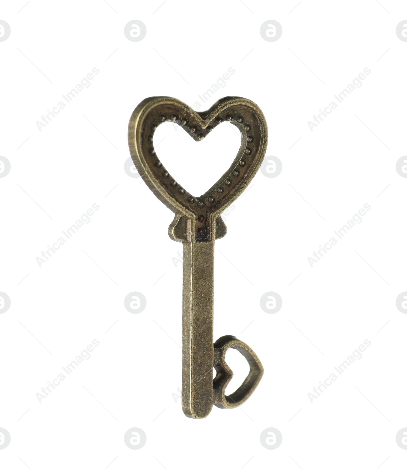 Photo of Bronze vintage ornate key on white background