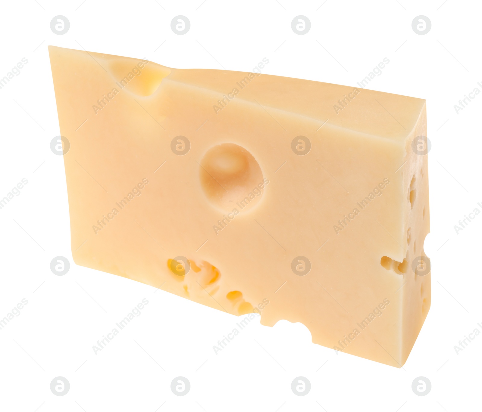 Photo of Piece of tasty cheese isolated on white