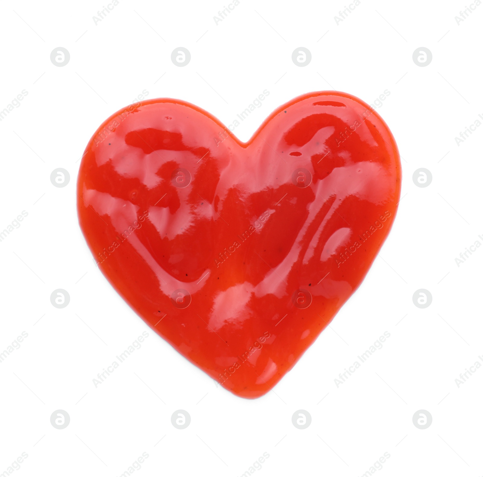 Heart made of tasty ketchup isolated on white, top view Photo of Heart made of tasty ketchup isolated on white, top view