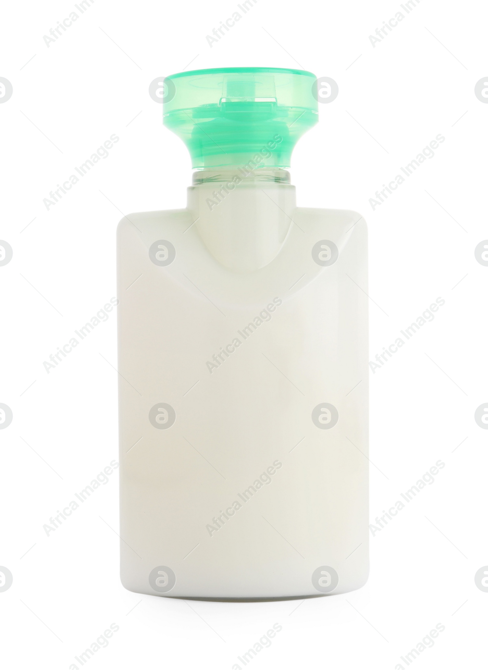 Photo of Mini bottle of cosmetic product isolated on white