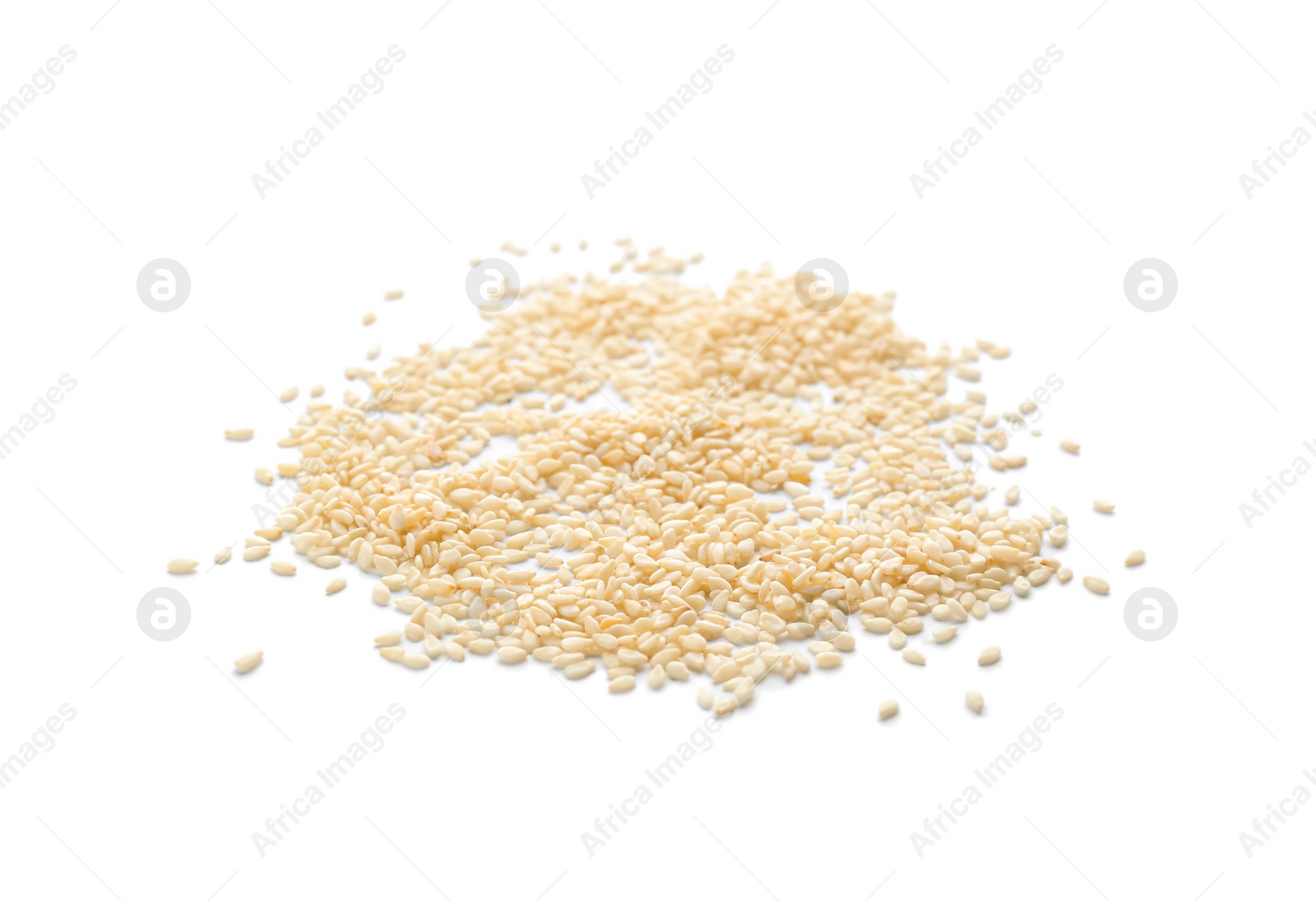 Photo of Dry raw sesame seeds on white background