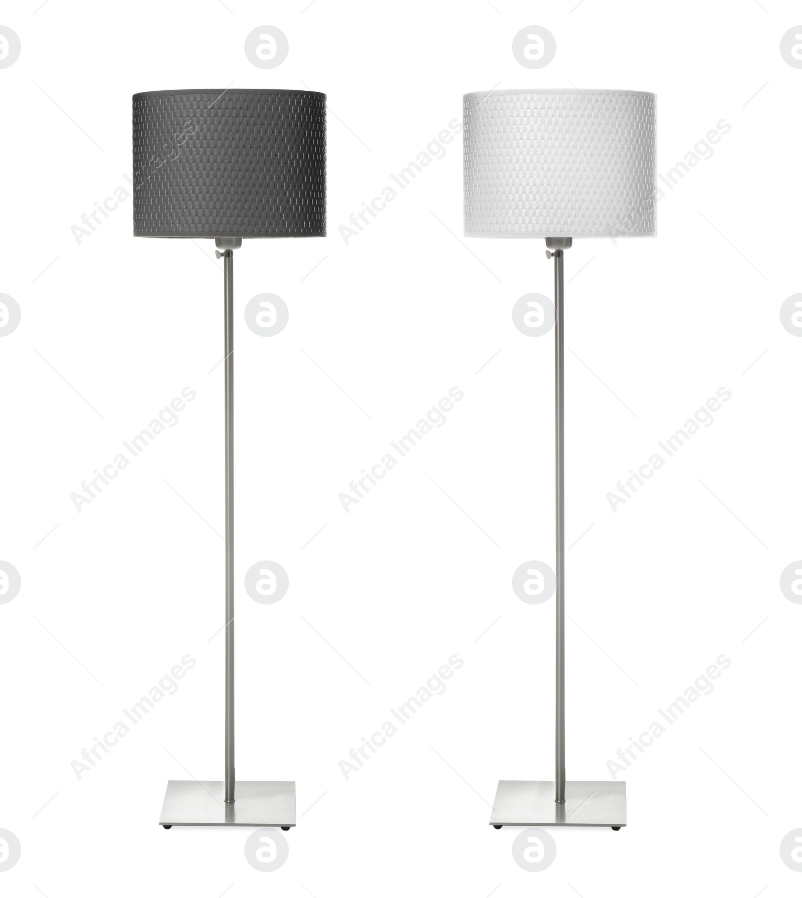 Image of Stylish floor lamps on white background, collage