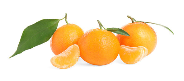 Photo of Fresh ripe juicy tangerines isolated on white