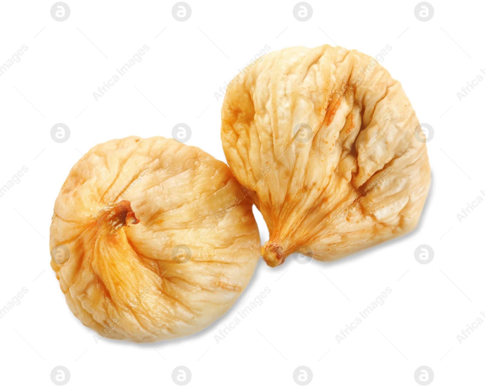 Photo of Tasty dried fig fruits isolated on white, top view