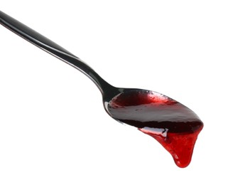 Spoon with tasty sweet jam isolated on white