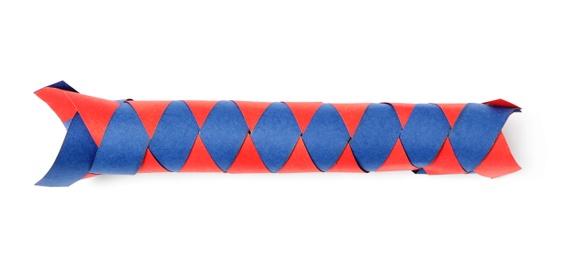 Chinese finger trap isolated on white, top view
