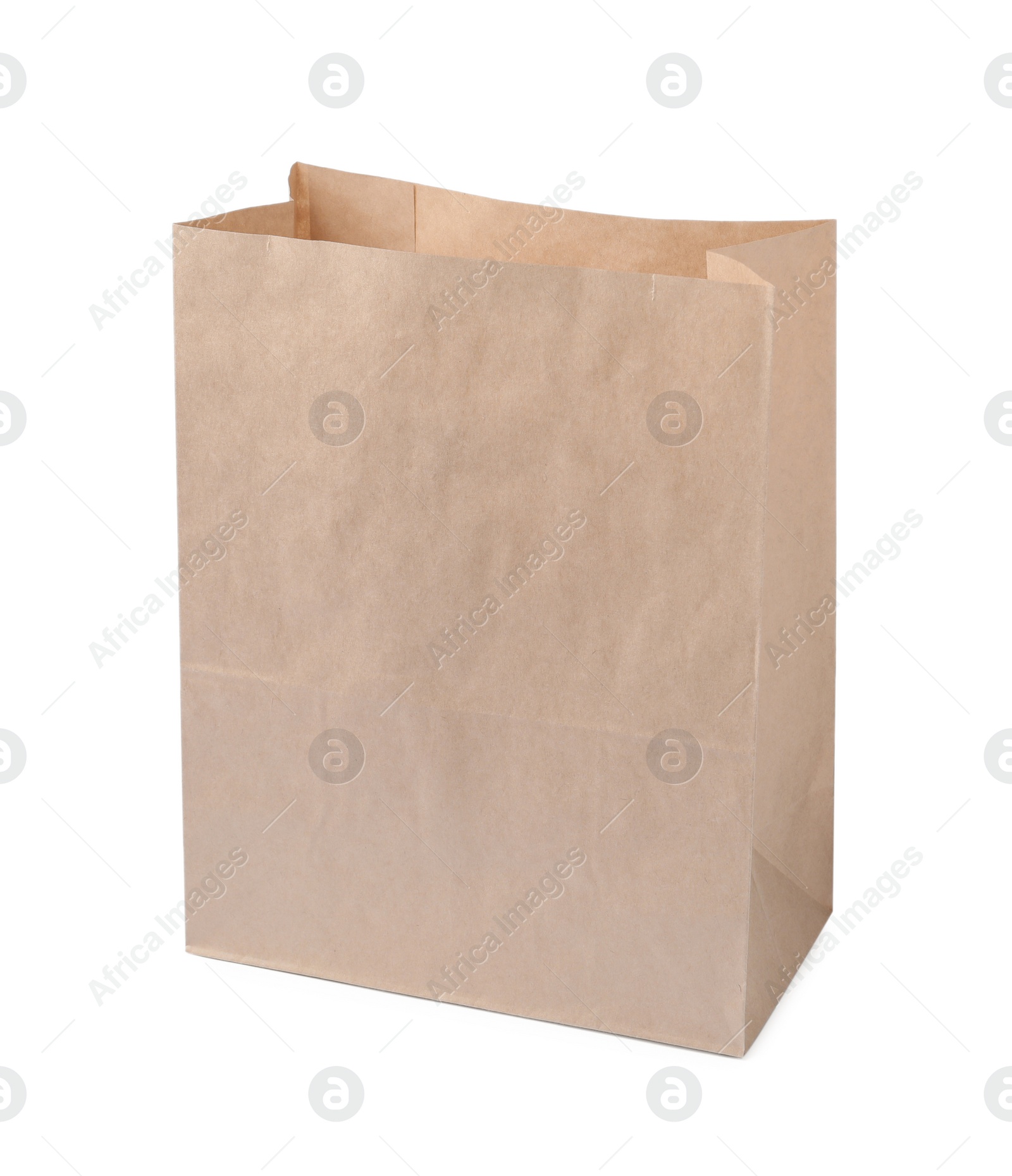 Photo of Open kraft paper bag isolated on white