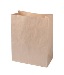 Open kraft paper bag isolated on white