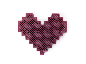 Photo of Plastic heart figure on white background, top view