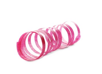 Photo of Pink serpentine streamer isolated on white. Party element