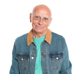Photo of Portrait of elderly man on white background