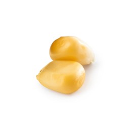 Tasty fresh corn kernels on white background