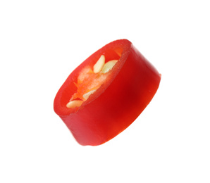 Photo of Piece of red hot chili pepper isolated on white