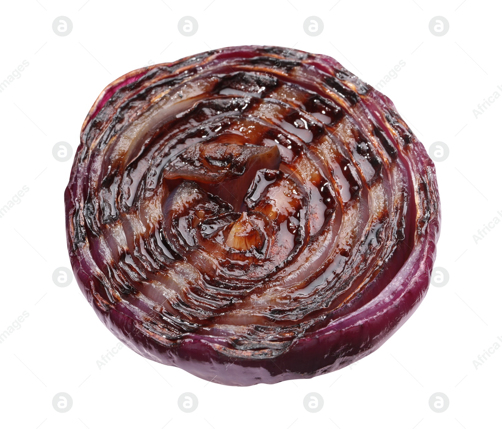 Photo of Slice of grilled red onion isolated on white