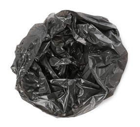 Photo of Black garbage bag isolated on white, top view