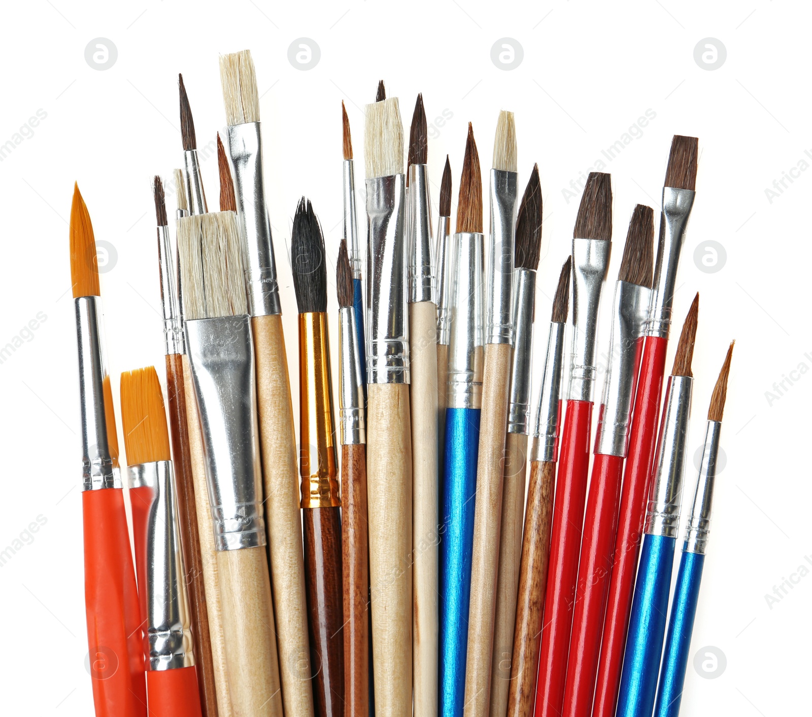 Photo of Set of different paint brushes on white background