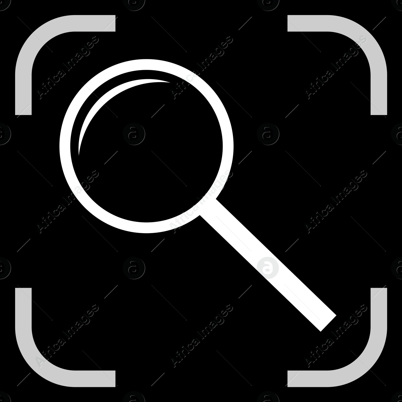 Image of Magnifying glass in frame, illustration on black background