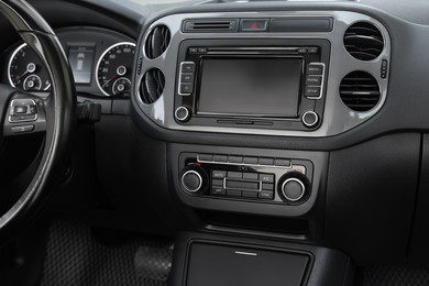 Photo of View of dashboard with vehicle audio in car