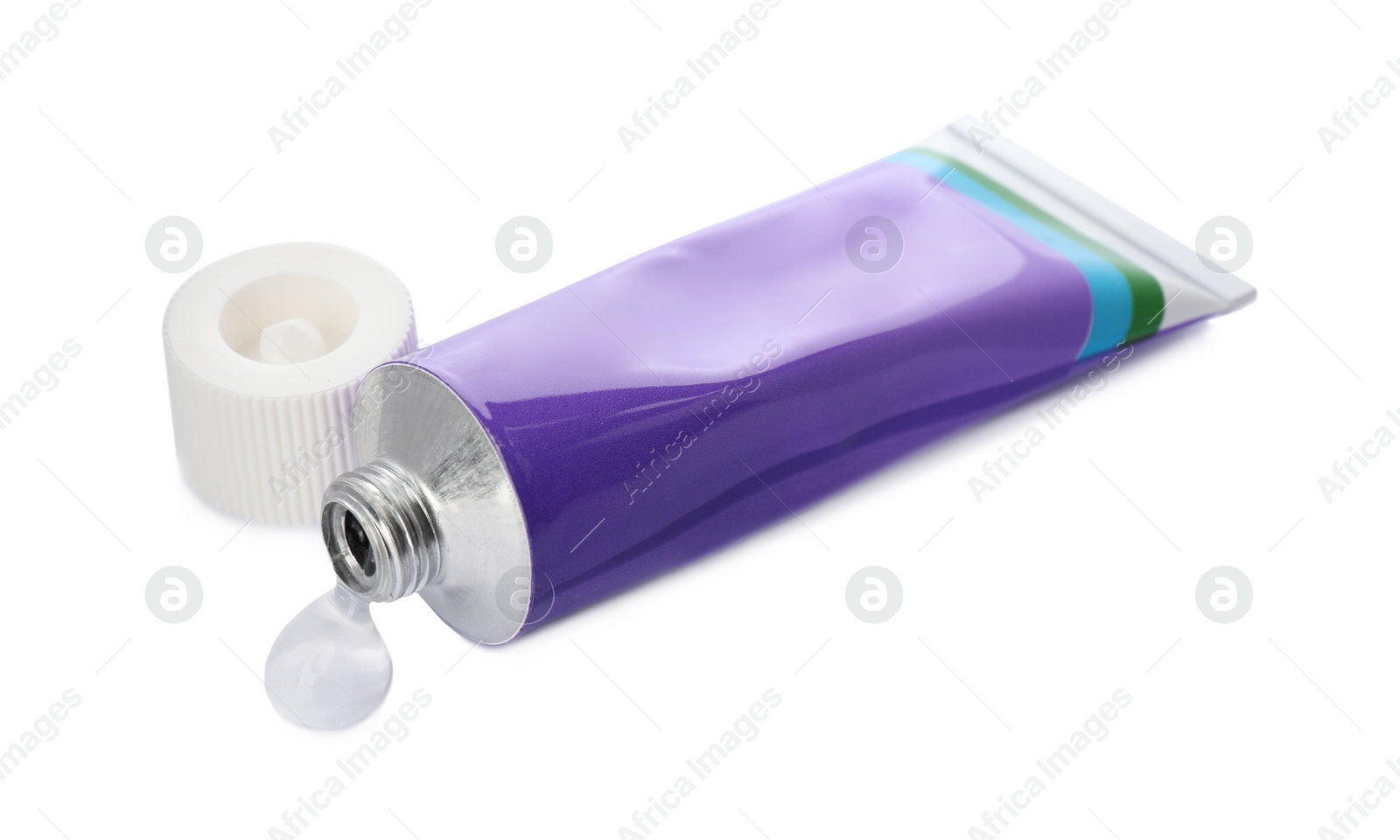 Photo of Open tube with ointment on white background