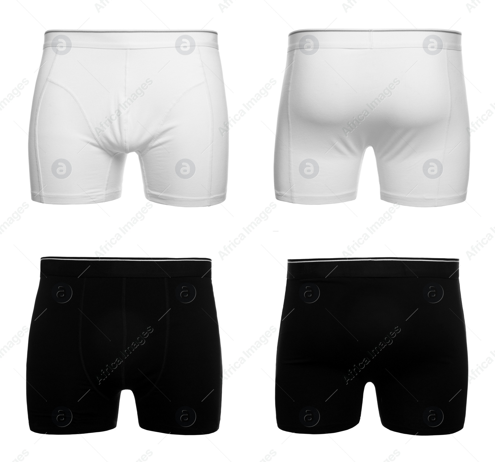 Image of Different menʼs underwear isolated on white, set with back and front views