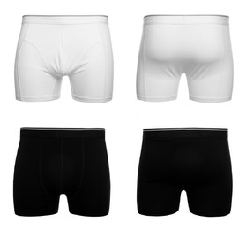 Image of Different menʼs underwear isolated on white, set with back and front views