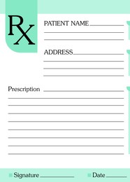 Illustration of Medical prescription form with empty fields (Patient Name, Address, Signature and Date)