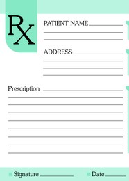 Medical prescription form with empty fields (Patient Name, Address, Signature and Date)