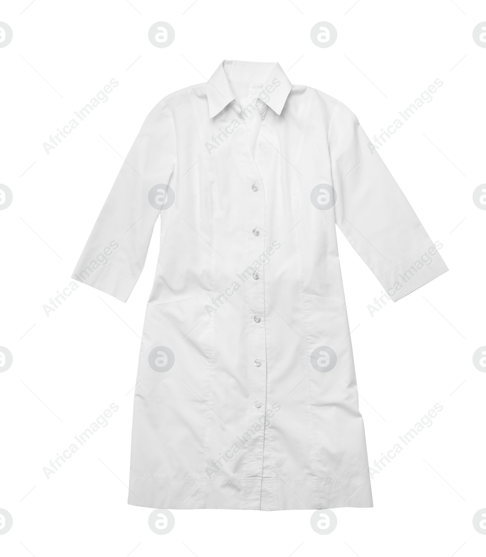Photo of Medical uniform on white background, top view. Professional work clothes