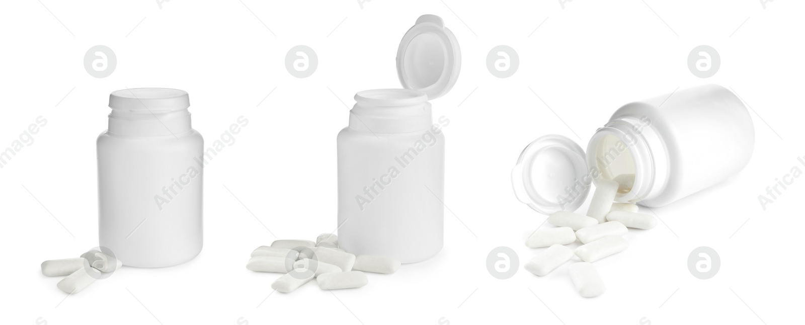 Image of Set with pieces of chewing gum on white background. Banner design