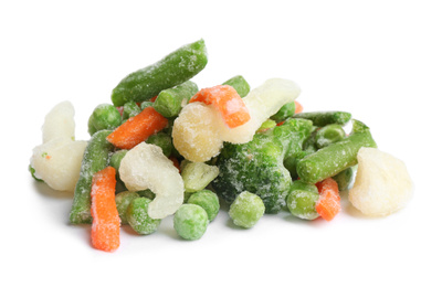 Pile of frozen vegetables isolated on white