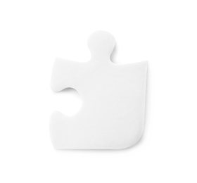 Blank puzzle piece isolated on white, top view